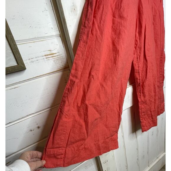 Athleta Playa Linen Wide Leg Crop Pant Beachy Boho Lagenlook Coral Culottes 12 - Picture 4 of 10